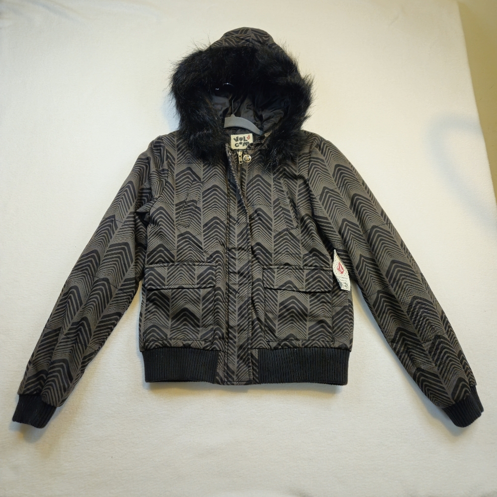 Volcom Girls Black and Gray Hooded Jacket Size L